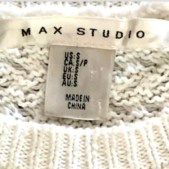 Max Studio White Basketweave Knit Fringed Hem Sleeveless Top Sz S #19096 - Picture 6 of 7